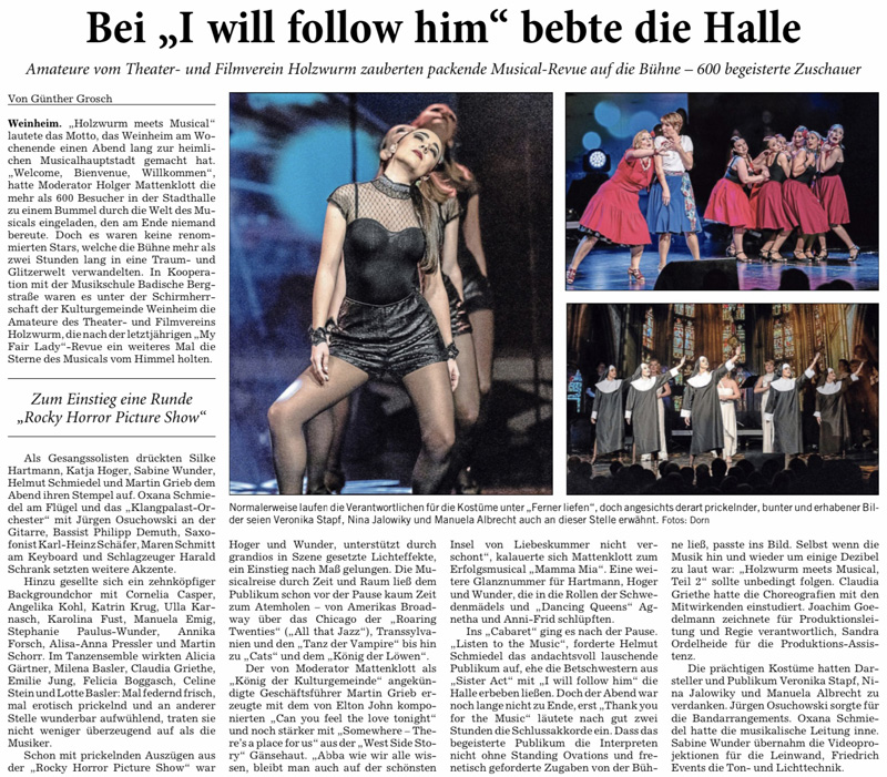Holzwurm meets Musical - Rhein-Neckar Zeitung November 2019