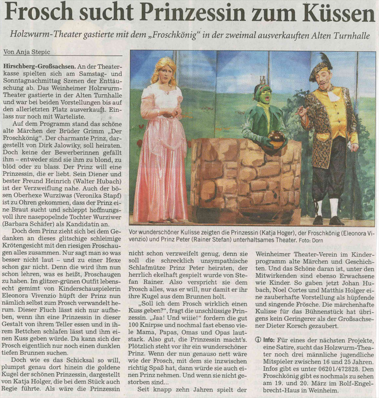Der Froschkönig - Rhein-Neckar Zeitung 22. Feb. 2011