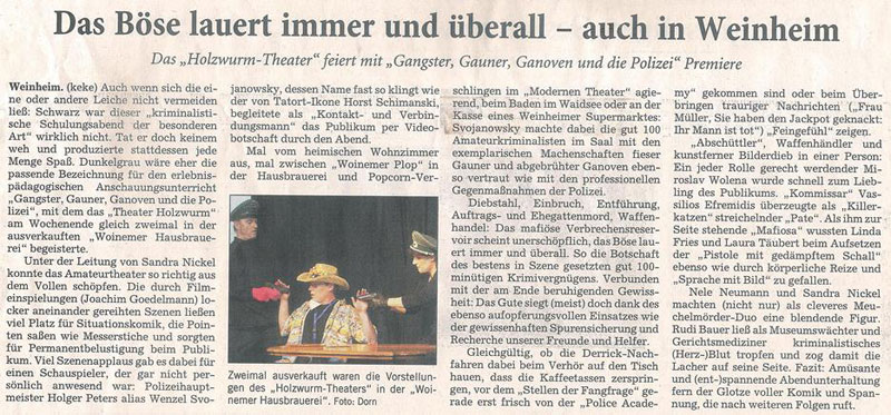 Gangster, Gauner, Ganoven und Polizei - Rhein-Neckar Zeitung Okt. 2011