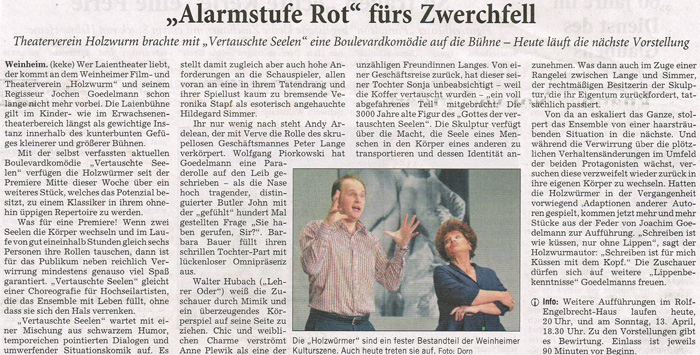 Verflixte Vertauschte Seelen - Rhein-Neckar Zeitung 11. April 2014