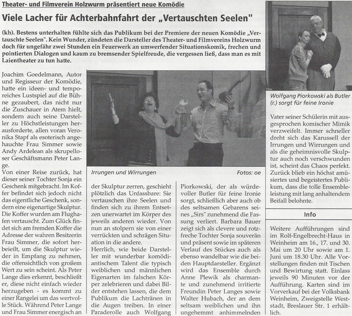 Verflixte Vertauschte Seelen - Weinheim Aktuell 18. April 2014
