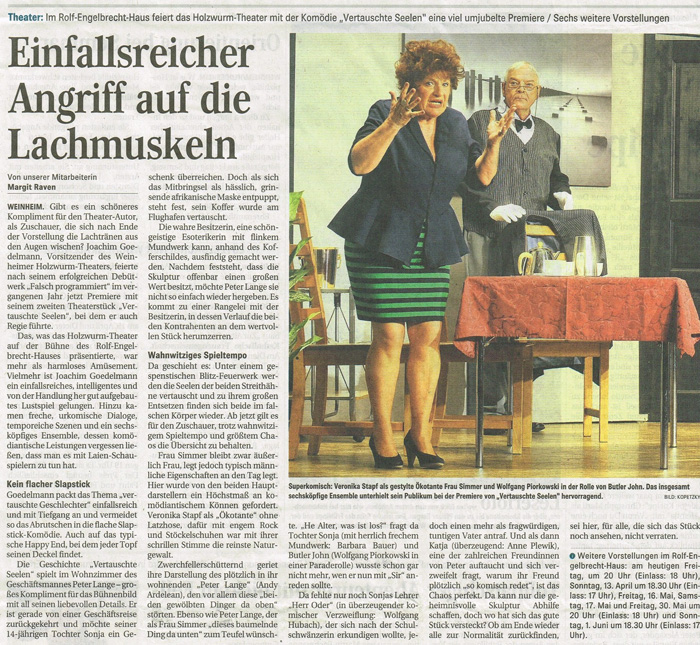 Verflixte Vertauschte Seelen - Weinheimer Nachrichten 11. April 2014