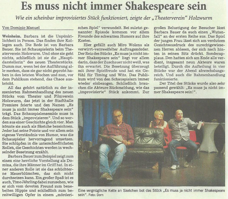 Es muss ja nicht immer Shakespeare sein - Rhein-Neckar Zeitung November 2015