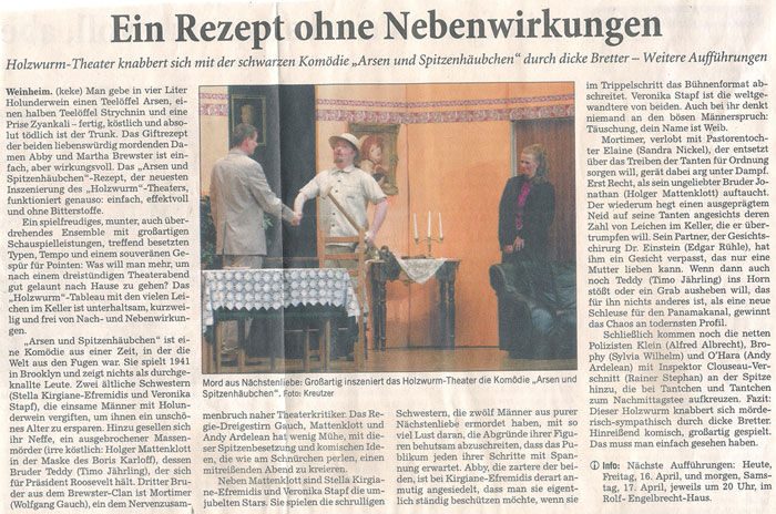 Arsen und Spitzenhäubchen - Weinheimer Nachrichten 16. Apr. 2010