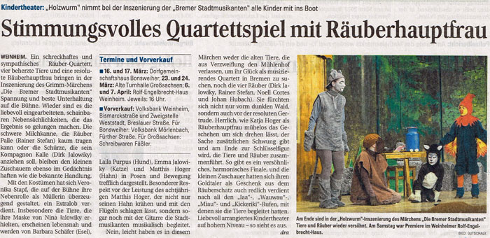 Die Bremer Statdmusikanten - Weinheimer Nachrichten 04. März 2013