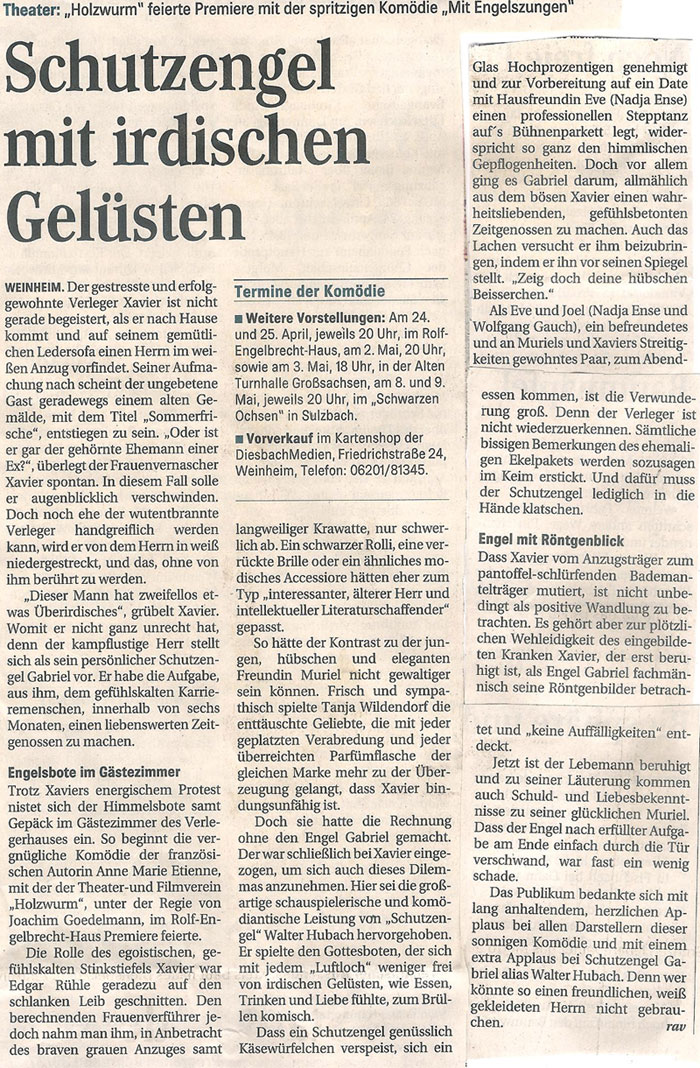 Mit Engelszungen - Weinheimer Nachrichten Apr. 2009