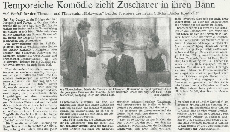 Außer Kontrolle - Weinheimer Nachrichten 16. Apr. 2004