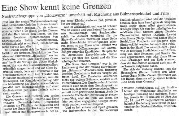 Die Show ohne Grenzen - Weinheimer Nachrichten 04. Dez. 2004
