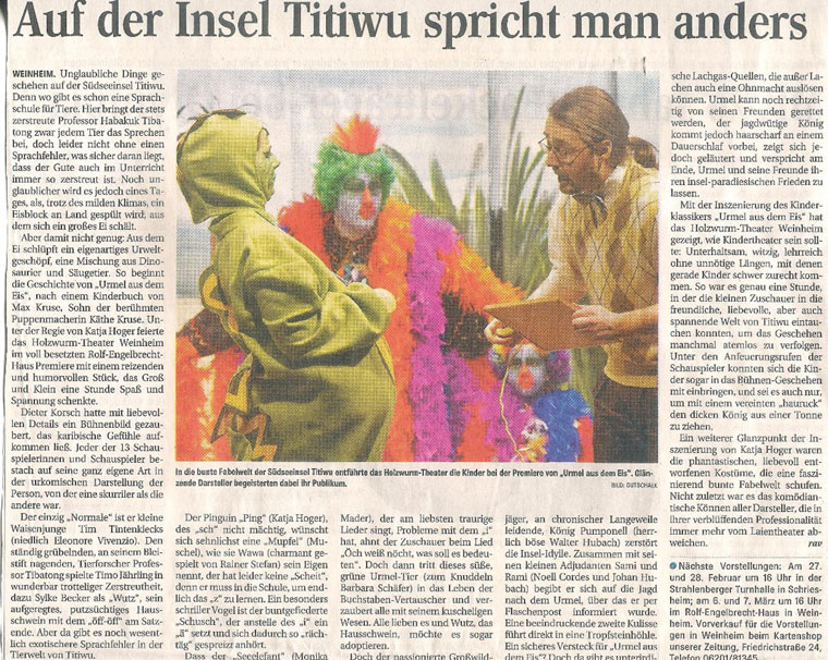 Urmel aus dem Eis - Weinheimer Nachrichten 22. Feb. 2010