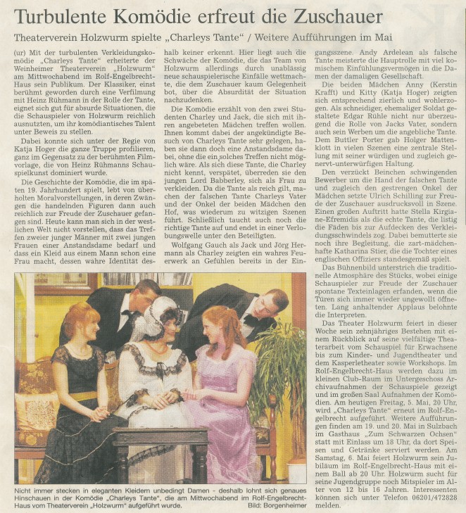 Charleys Tante - Weinheimer Nachrichten 05. Mai 2006