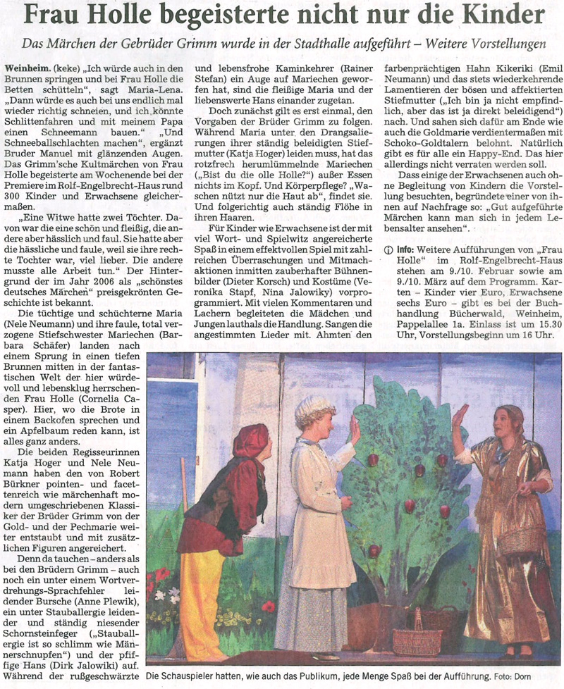 Frau Holle - Rhein-Neckar Zeitung Januar 2019