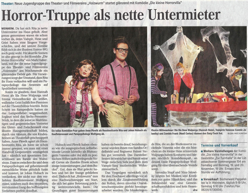 Die kleine Horrorvilla - Weinheimer Nachrichten November 2016