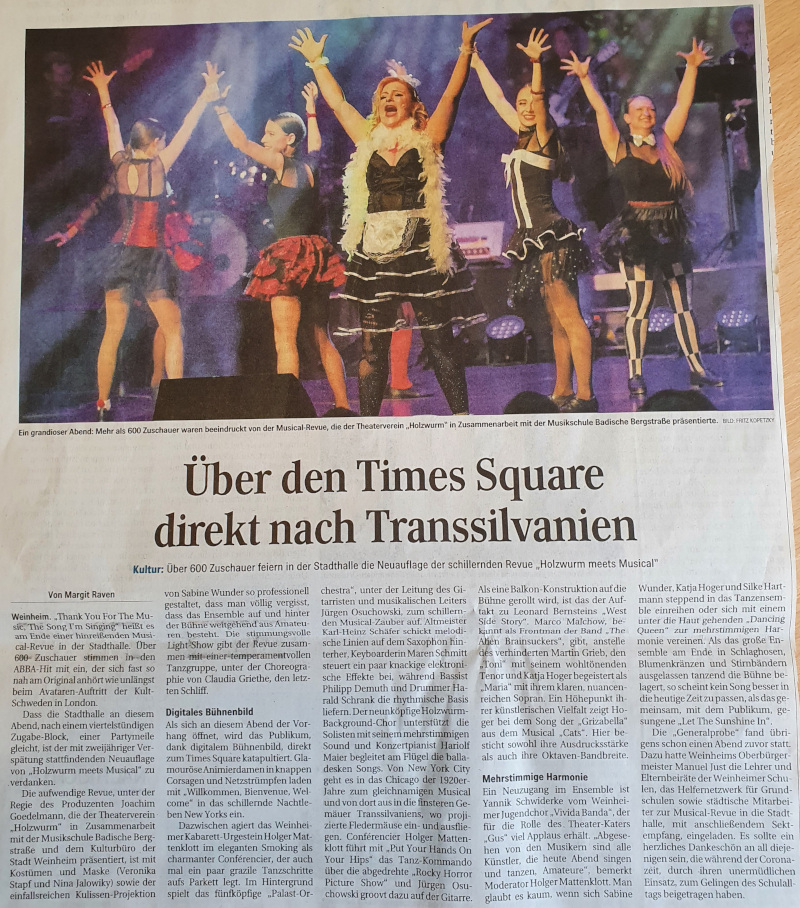 Holzwurm meets Musical - Weinheimer Nachrichten Mai 2022