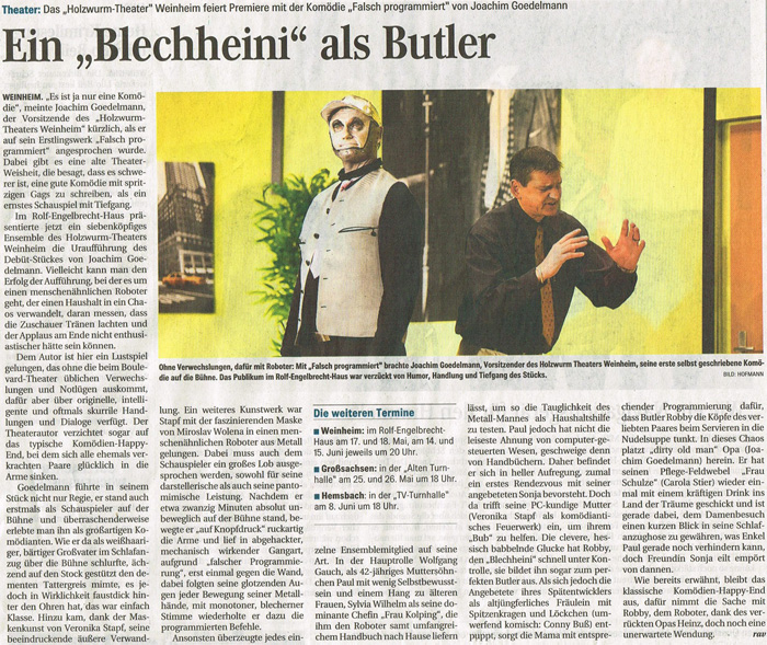 Falsch programmiert - Weinheimer Nachrichten 17. Mai 2013